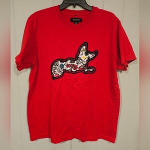 AKOO Mens Size XL Embroidered Snobby The Fox T-Shirt Red Short Sleeve Streetwear